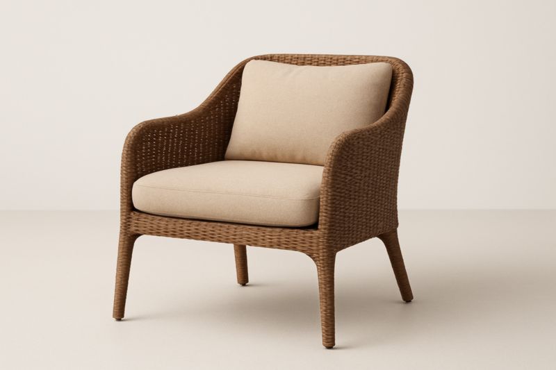 Sillón de ratán sintético con cojines de poliéster marrón/beige