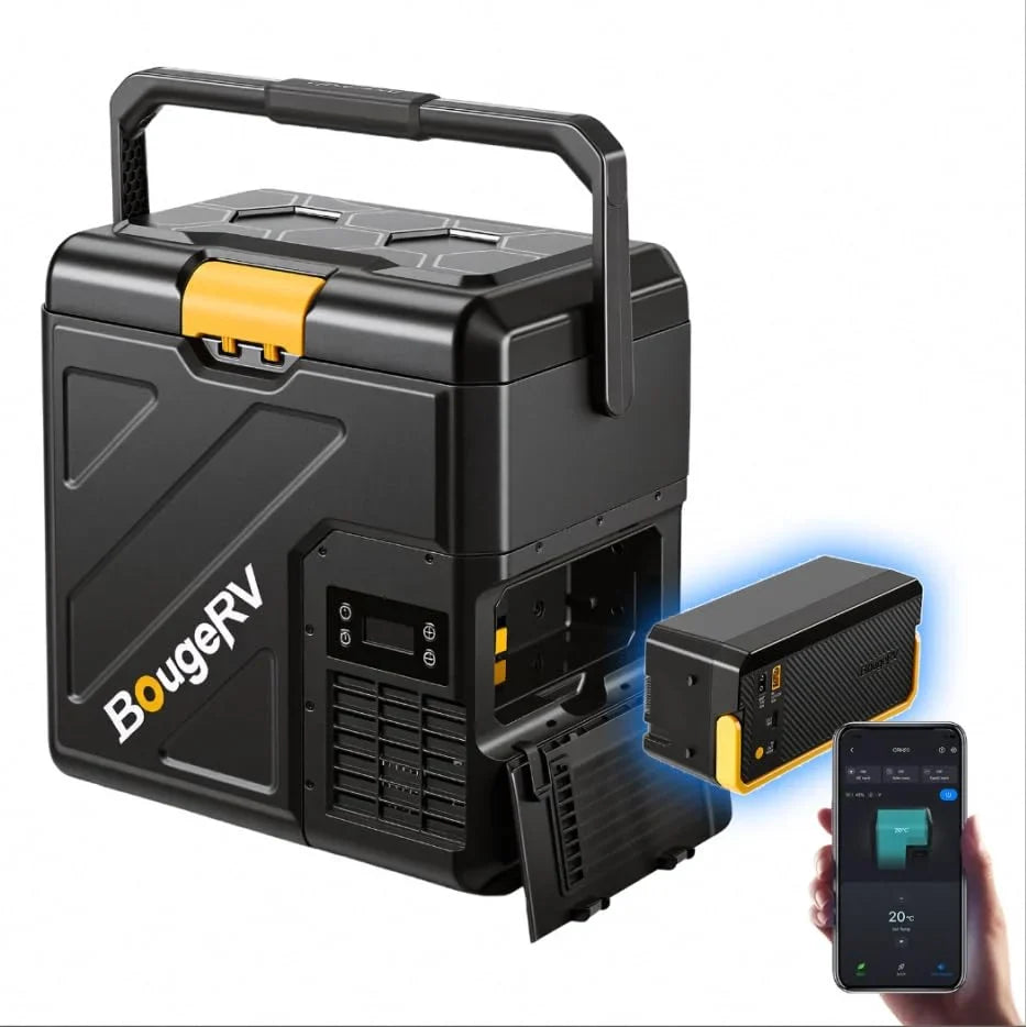 Nevera de compresor BougeRV CRH20 20L, batería 240Wh, -20°C a 20°C, control por app IPX4, 12V/24V/230V, camping y viajes 2026