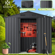 Cobertizo de jardín de metal 195x131x186cm 4,2m³ puerta corredera con marco de base antracita