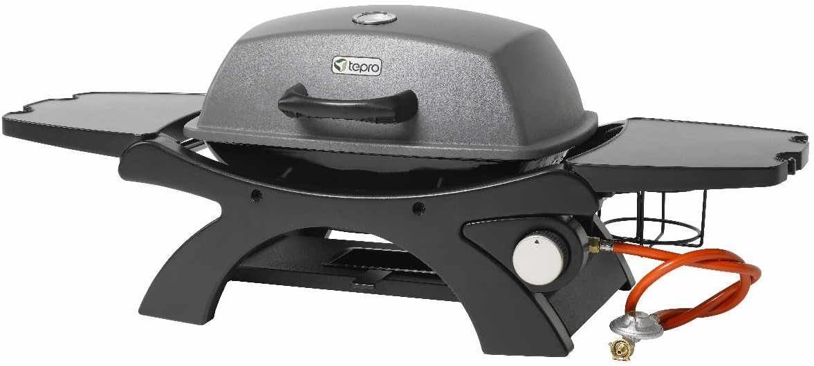 Barbacoa de gas de sobremesa tepro Abington (pequeña), 1 quemador con máx. 3,2 kW de potencia, encendido piezoeléctrico, termómetro, dimensiones aprox. 102 x 46,2 x 38 cm, antracita / negro