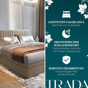 Cama boxspring TRADA ADÈLE 140x200 cm - cama eléctrica con colchón, sobrecolchón y arcón - tapizado de terciopelo - Gris claro