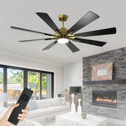 Ventilador de techo con luz, control remoto y 8 aspas grandes de madera