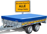 Eduard Lona para remolque de calidad superior - 506 x 220 cm - Dimensiones interiores - Lona azul lacada brillante - Lona plana para remolque de coche - Lona de PVC impermeable con accesorios