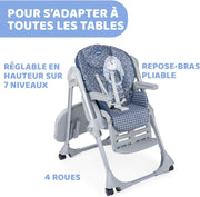 Chicco Trona ajustable Polly Easy para niños de 6 meses a 3 años (15 kg), reclinable, con altura y reposapiés ajustables, 4 ruedas, plegable - Pinguin