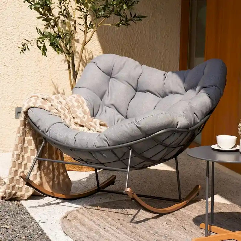 Mecedora gigante para patio, silla tipo huevo estilo libre para interior y exterior con cojín tapizado, silla moderna para jardín, patio trasero