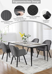 Juego de 6 sillas de comedor WOLTU, para dormitorio, cocina, salón, sillas de cocina tapizadas con reposabrazos, patas de madera maciza, asiento de terciopelo, gris oscuro
