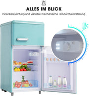 Refrigerador con congelador Merax, combinación frigorífico-congelador, frigorífico pequeño con 51L y congelador de 21L, silencioso, LED, estantes de vidrio, cajón para verduras, estantes en la puerta, para cocina, sala de estar, oficina, negro