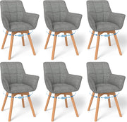 WAFTING Juego de 6 sillas de comedor giratorias, silla giratoria de 360° con reposabrazos y patas de madera, silla tapizada de terciopelo para comedor, sala de estar, cocina, dormitorio, gris oscuro