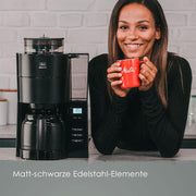 Melitta AromaFresh - Cafetera de filtro - con jarra de cristal - molinillo integrado - función de temporizador - 10 tazas - Negro puro
