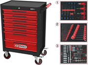 KS TOOLS Negro/Rojo Carro de herramientas Ecoline 7 cajones, equipado con 215 herramientas, acero aleado, 748 x 1014 x 459 mm