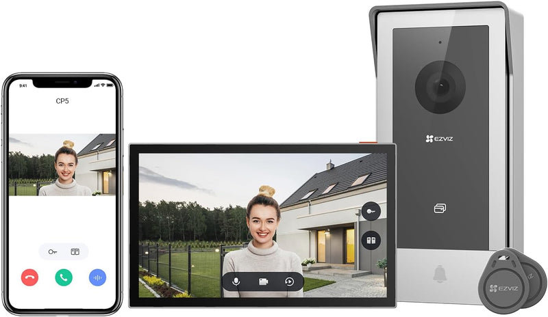 Videoportero conectado EZVIZ CP5 WiFi, resolución 1080P, monitor táctil a color de 7", portero automático con instalación de 2 hilos, apertura remota, audio bidireccional, visión nocturna, diseño compacto
