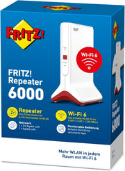 FRITZ!Repeater 6000 (repetidor WiFi 6 con tres unidades de radio: 5 GHz (2 x hasta 2400 Mbit/s), 2,4 GHz (hasta 1200 Mbit/s), LAN de 2,5 gigabits, versión en español)