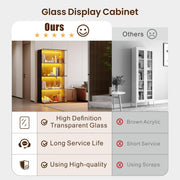 Vitrina Lvifur con iluminación LED y puertas de cristal para coleccionables, vino, 35×70×168 cm, vitrina de cristal de 4 niveles, mueble vitrina con sensores inteligentes para sala de estar y dormitorio, negro