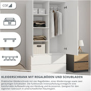 Armario ropero CDF blanco, 90 cm de ancho, para dormitorio infantil o dormitorio, 2 cajones, 2 puertas, armario de dos puertas, estilo moderno, incluye todo lo necesario para el montaje, armario para ropa y juguetes.