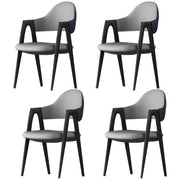 Silla de comedor con reposabrazos de cuero moderna curvada de respaldo abierto