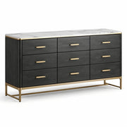 Cómoda de madera con superficie de mármol y 8 cajones negro/dorado