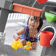 Mesa de agua para niños Step2 Pump & Splash Discovery de plástico - Gris | Juguete acuático/mesa de juegos para el jardín con set de 10 accesorios