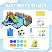COSTWAY Castillo hinchable con soplador, tobogán acuático, piscina infantil, zona de fútbol, muro de escalada, dos cañones de agua y juego de diana, piscina de juegos 500 x 465 x 200 cm