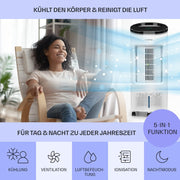 Enfriador de aire Klarstein con refrigeración por agua, enfriador evaporativo 4 en 1 silencioso, humidificador, ventilador y modo nocturno, aire acondicionado portátil de 7 L, enfriador de aire de 65 W, flujo de aire refrigerante de 330 m³/h