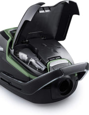 Aspiradora AEG VX9-2-ÖKO / 12 m / 850 vatios / solo 65 dB(A) / 5 l / negro / verde y filtro AFS1W Allergy Plus (ideal para alérgicos, eficacia de filtrado superior al 99%, aire limpio, lavable) azul/blanco