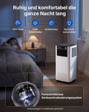 Aire acondicionado portátil 7000 BTU 2,0 kW con manguera de escape | Aire acondicionado portátil 3 en 1 | Sellado de ventana | Control por APP + mando a distancia | Funcionamiento silencioso | Temporizador 24 h | Para habitaciones de hasta 20 m²
