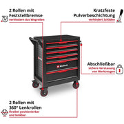Carro de taller Einhell Accessories vacío, 6 cajones, sistema de bloqueo, guías con rodamientos de bolas, capacidad de carga 135 kg, ruedas con freno