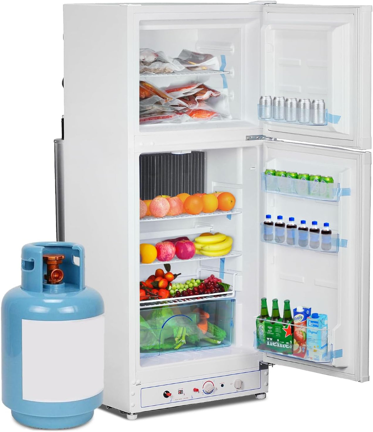 Refrigerador de gas SMETA con congelador, gas/230V, frigorífico combinado 175L, para casa de vacaciones, casa rural, garaje, caravana, autocaravana, blanco