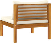 Conjunto de muebles de jardín vidaXL de madera maciza de acacia de 5 piezas con cojines color crema, mesa, sofá central, sofá esquinero, sofá, conjunto de salón, set de jardín, conjunto de mobiliario, grupo de asientos, sofá de jardín