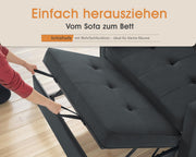 Sofá cama 3 en 1 LUXOAK 186 x 122 cm, gris, respaldo ajustable, acolchado cómodo de 12 cm, estructura de madera maciza y metal