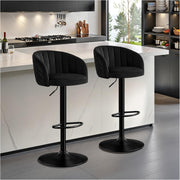 STOOLINK Juego de 2 taburetes de bar, regulables en altura, de tela de terciopelo, giratorios 360°, con respaldo y reposabrazos, para cocina, comedor, café, bistró - Negro