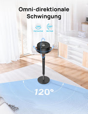 Ventilador de pie silencioso DREO de 23 dB, ventilador oscilante omnidireccional de 120°+120°, alcance de aire de 27 m, circulador de aire turbo real con un volumen de aire de 1615 m³/h, altura de 89-102 cm, 3 modos y 8 velocidades