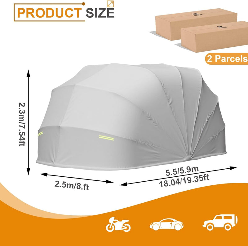 Toldo para coche resistente a todas las condiciones climáticas, garaje plegable semiautomático con cerradura de combinación, cochera plegable para exteriores, tela Oxford 600D, gris, L: 5,5/5,9 m