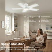 Ventilador de techo con iluminación, 122 cm, con mando a distancia, motor de CC silencioso y reversible, 3 temperaturas de color con memoria, regulable, 6 velocidades, temporizador, para dormitorio, blanco