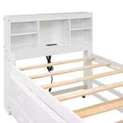 Cama tipo plataforma con nido y cajones, cama tipo plataforma con almacenamiento y USB, cama tipo plataforma de madera con estantería