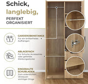 [en.casa] Armario Eiselfing armario con 2 puertas armario ropero 176 x 80 x 52 cm armario de dormitorio 1 barra para colgar 4 compartimentos 3 cajones aspecto roble