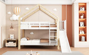 Litera Ball & Cast (90x200cm) con barandilla alta, estructura de madera con tobogán + escalera, estable y silenciosa, blanco + natural