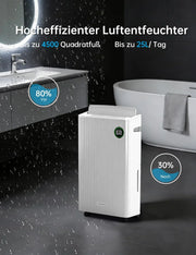 Deshumidificador eléctrico 20 l/día para sótanos y habitaciones de hasta 50 m² con depósito de agua de 5,5 l, 180 m³/h y temporizador de 24 horas