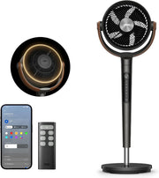 Ventilador de pie inteligente DR-HAF003S con Wi-Fi, luz LED RGB, oscilación de 150°, 12 velocidades y flujo de aire de 2209 m³/h