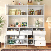 Armario de cocina con espacio de almacenamiento, aparador cómoda con cajones y puerta de cristal, armario alto de 145x39x171 cm con encimera, mueble buffet para cocina, mueble de salón, aparador vitrina (blanco)