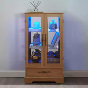 Vitrina de cristal iluminada con estantes ajustables: elegante vitrina de 2 puertas con cajón integrado, incluye bombilla