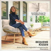 Outsunny Gartenmöbel Set 4-teilig Polyrattan Lounge-Set mit Zweisitzer 2 Sessel Tisch Tiefem Sitz Dicke Kissen Kunststoff-Tischplatte, Balkonmöbel für 4 Personen Sitzgruppe für Garten Balkon Beige