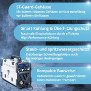 Soldadora MIG/MAG 200 ST con gas de protección, inversor IGBT, 200 A, alimentación de hilo sinérgica, FLUX, Lift TIG, MMA