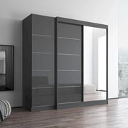Armario de 2 puertas con espejo, frente de cristal, para 2 personas (Gris / Negro / Blanco)