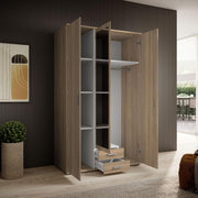 KARL Elegante armario de 3 puertas con gran capacidad de almacenamiento - Armario multiusos color roble Sonoma con puerta de espejo - 120 x 195 x 55 cm