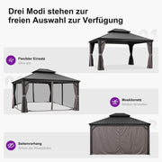 PURPLE LEAF Gazebo de jardín 3,65 x 4,25 m, pabellón de aluminio impermeable, estable y resistente al invierno, cenador con techo rígido de acero, 14,6 m², 24 luces LED, gris