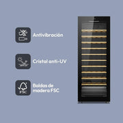 Candy DiVino CWC058, Vinoteca, 58 Botellas, WiFi, App hOn, Puerta Reversible, 10 Baldas, Tratamiento Anti-UV, Compresor Antivibraciones, Iluminación LED, Control Digital, Tirador Integrado, 37 dB, Negro