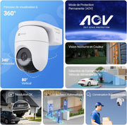 Cámara de seguridad exterior inalámbrica EZVIZ 2K+ con modo AOV, cámara PT con batería, detección de personas y vehículos, visión nocturna a color y defensa activa, WiFi 6, CB8 Lite 4MP + panel solar de 5W