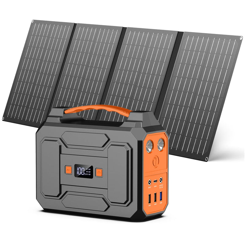 Estación de energía portátil R100 de 99 Wh con salida de CA de 100 W, USB-C de 18 W y panel solar plegable de 40 W