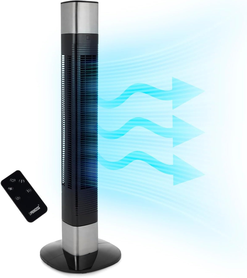 Ventilador de torre silencioso Princess - Altura 103 cm - 3 modos y 3 velocidades - Oscilación - Controlable por aplicación