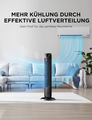 Ventilador de torre Midea FZ10-17JR silencioso con mando a distancia 92 cm, ventilador móvil, ventilador de columna, temporizador de 7 horas, 3 modos, 3 velocidades, ventilador de pie 45 W, negro